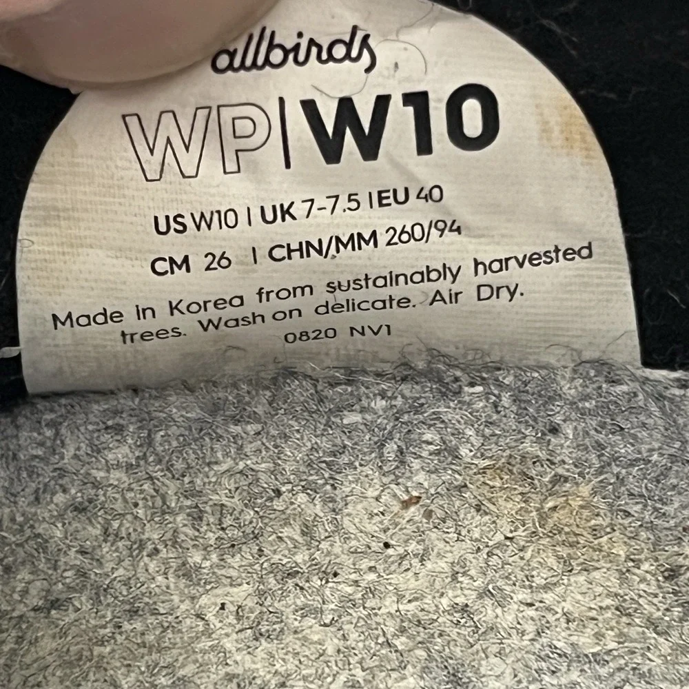Allbirds Wool‎ Piper WP Women Size 10 Black Lace Up Shoes Sneakers GUC